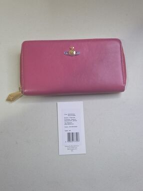 Vivienne Westwood Hot Pink Zip-Around Leather Wallet with Gold Hardware